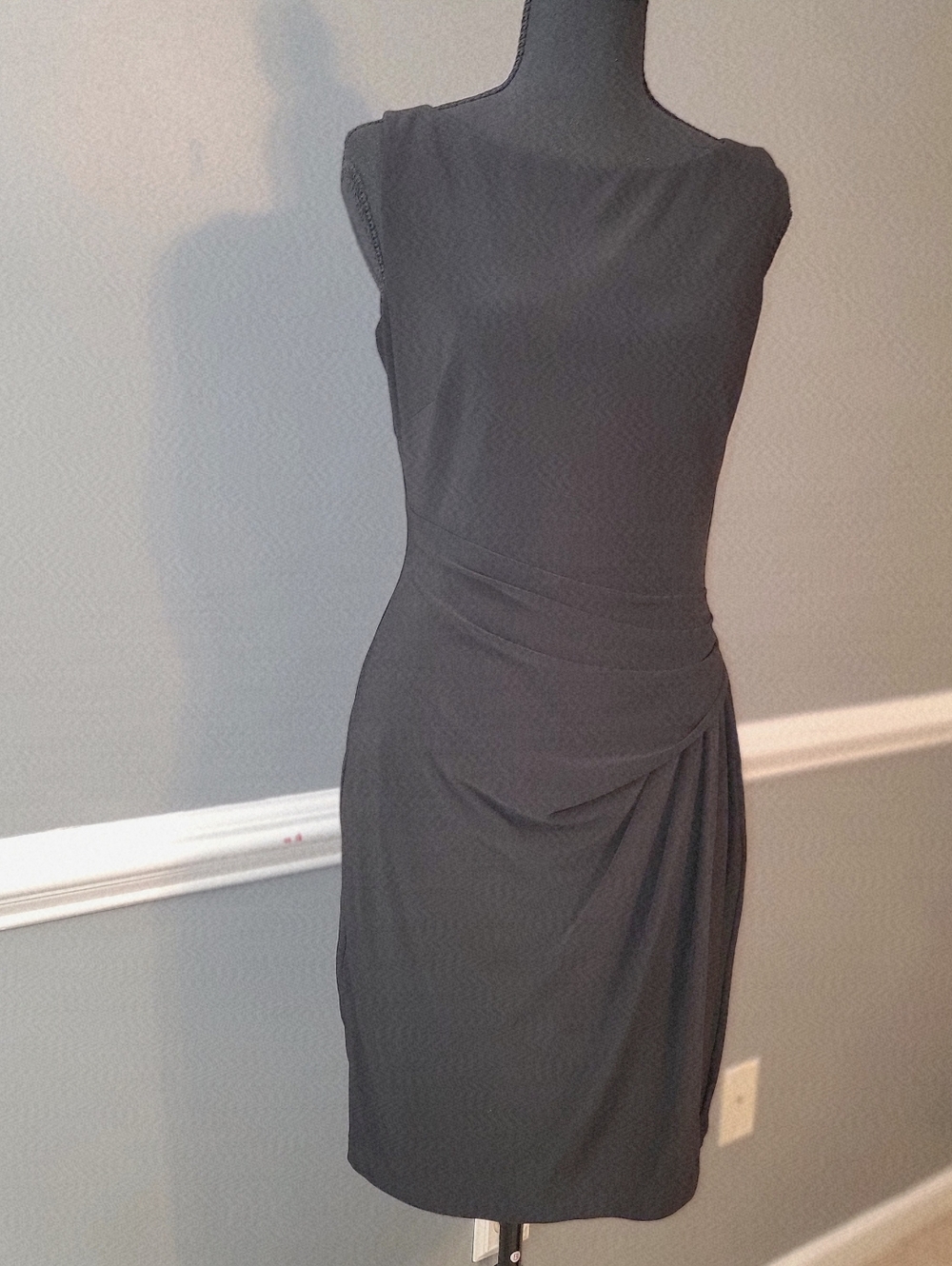 Ralph Lauren Black Draped Sheath Midi Dress